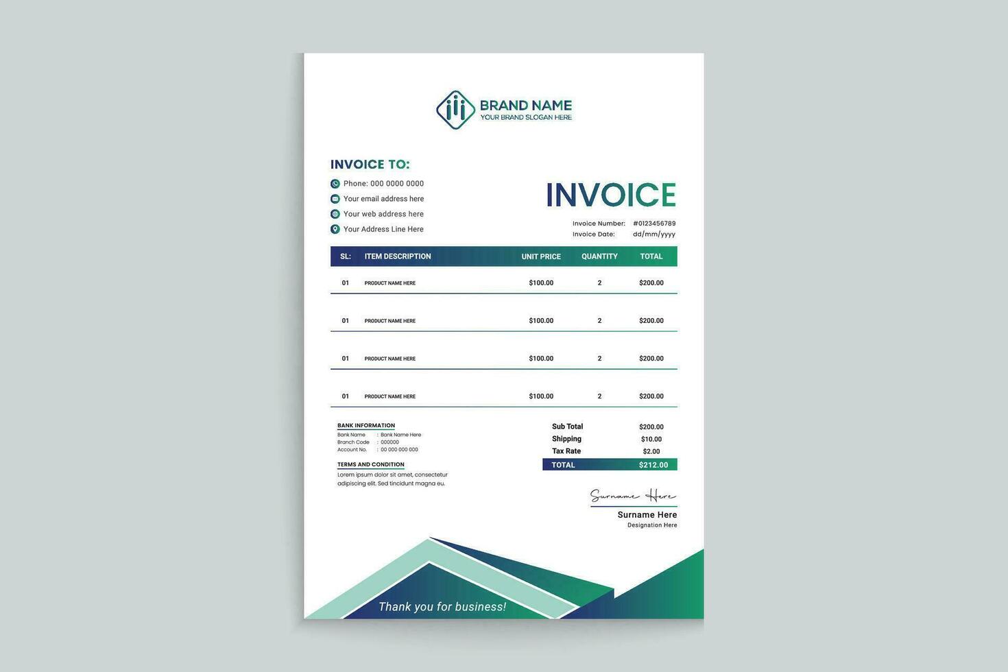 Clean minimal invoice design template vector
