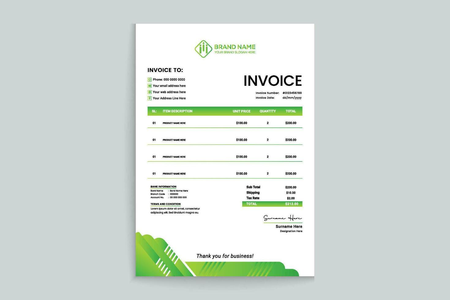 green shape invoice design vector