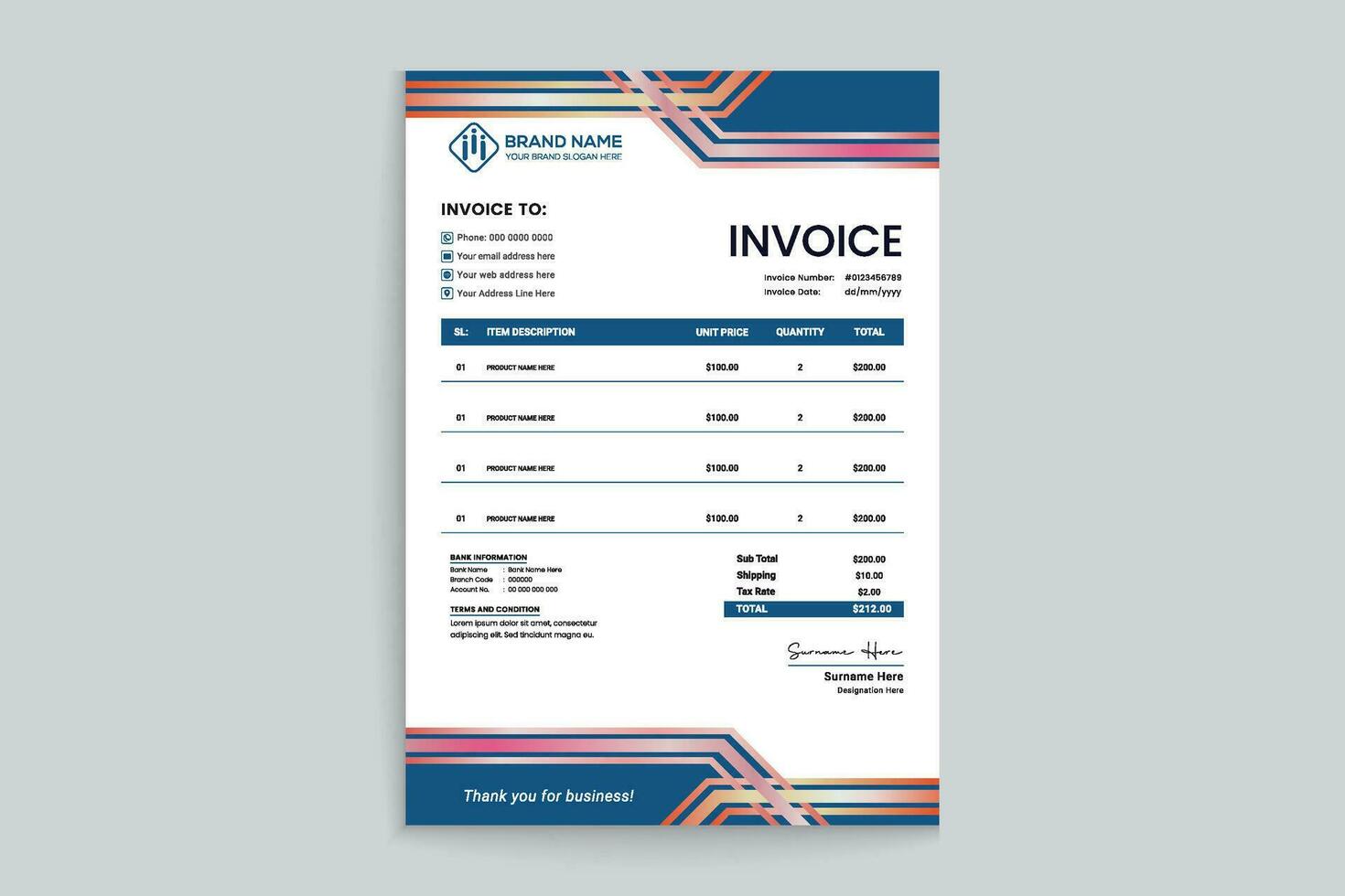 Clean minimal invoice design template vector