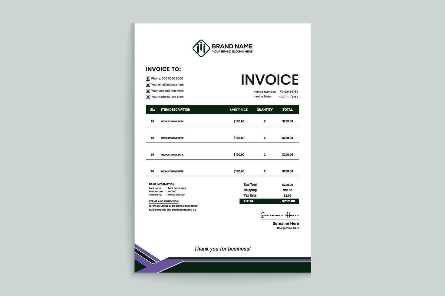 Clean professional invoice template vector