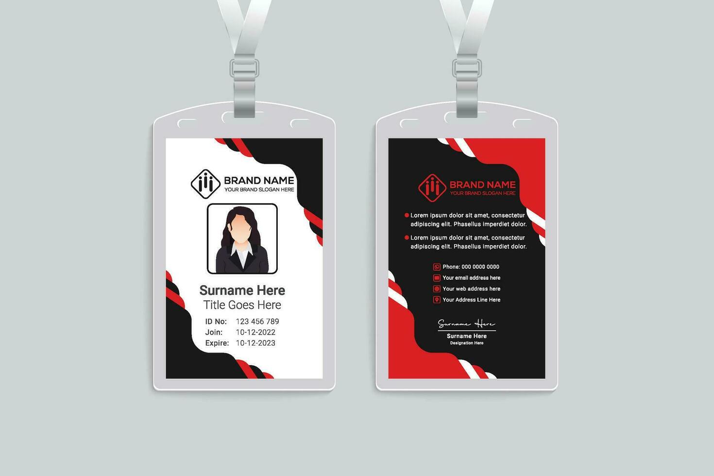 Corporate red and black color id card design vector