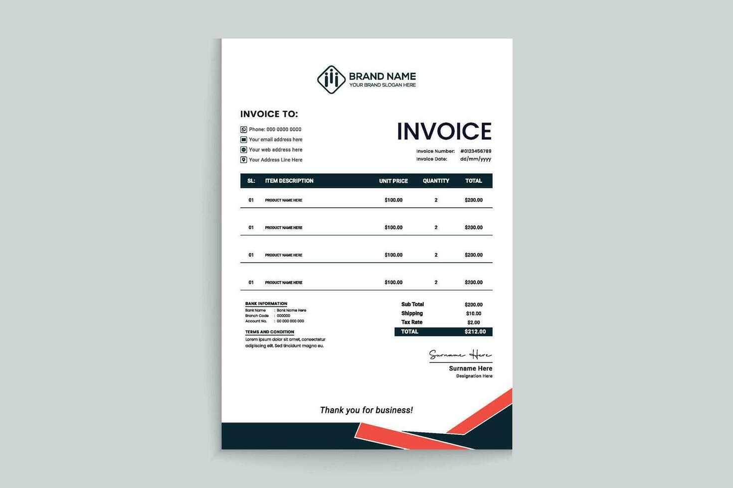 Red  color invoice design vector