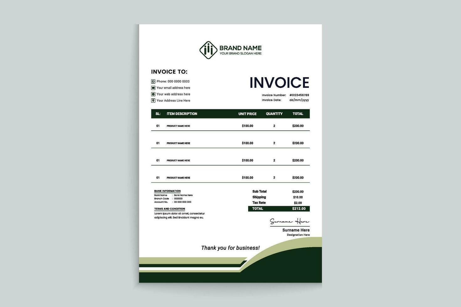 Professional invoice template design vector