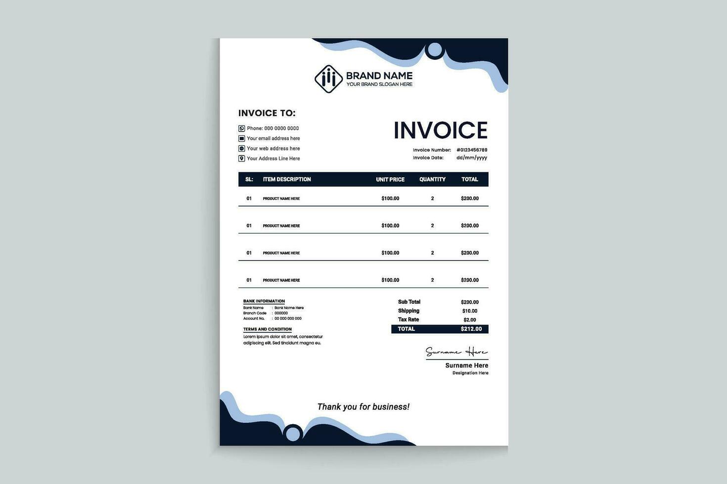 Clean minimal invoice design template vector