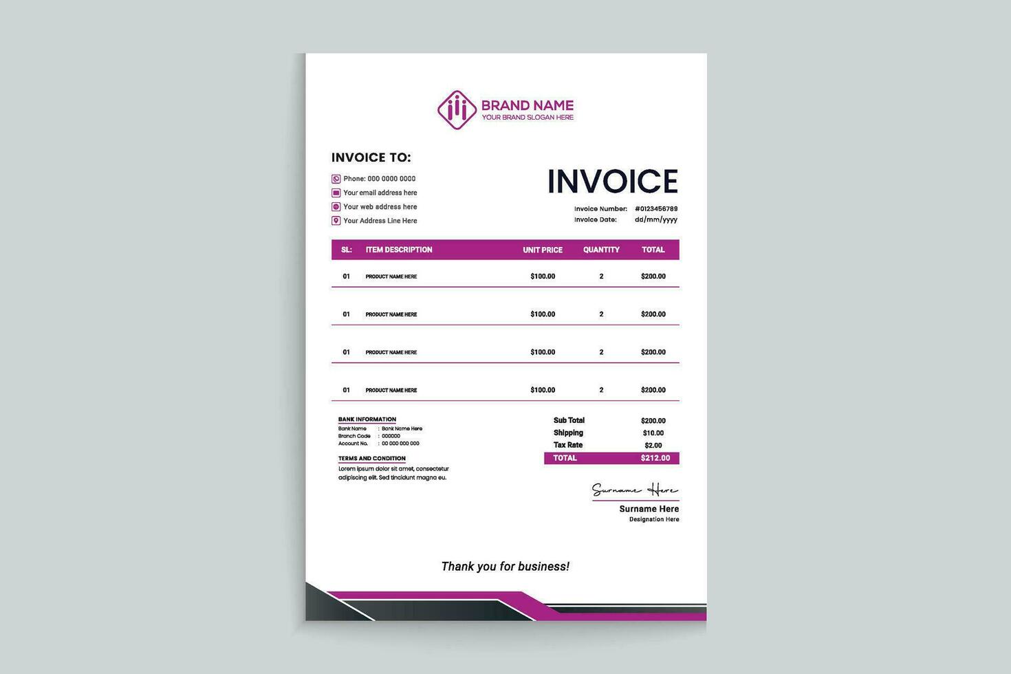 Elegant and modern invoice design vector