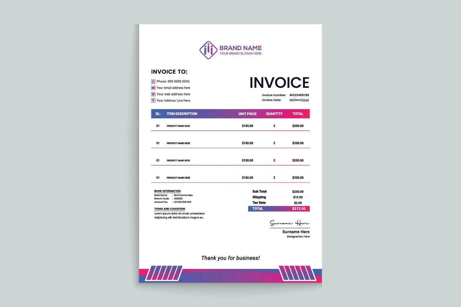 Corporate invoice template vector