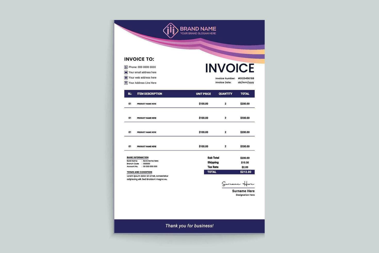 Clean minimal invoice design template vector