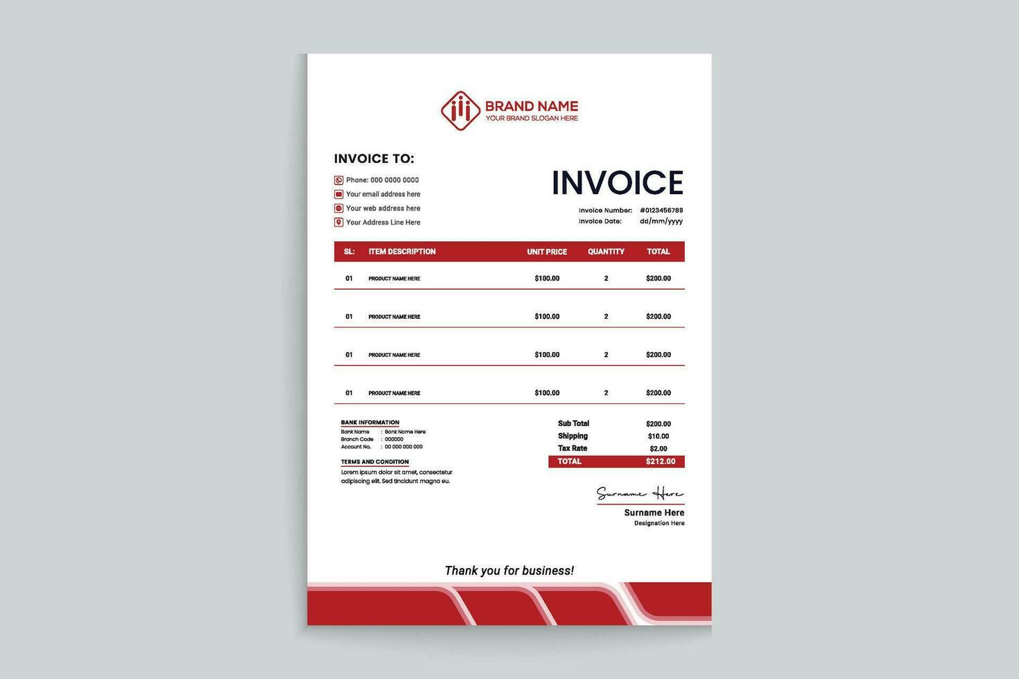 Red  color invoice design vector