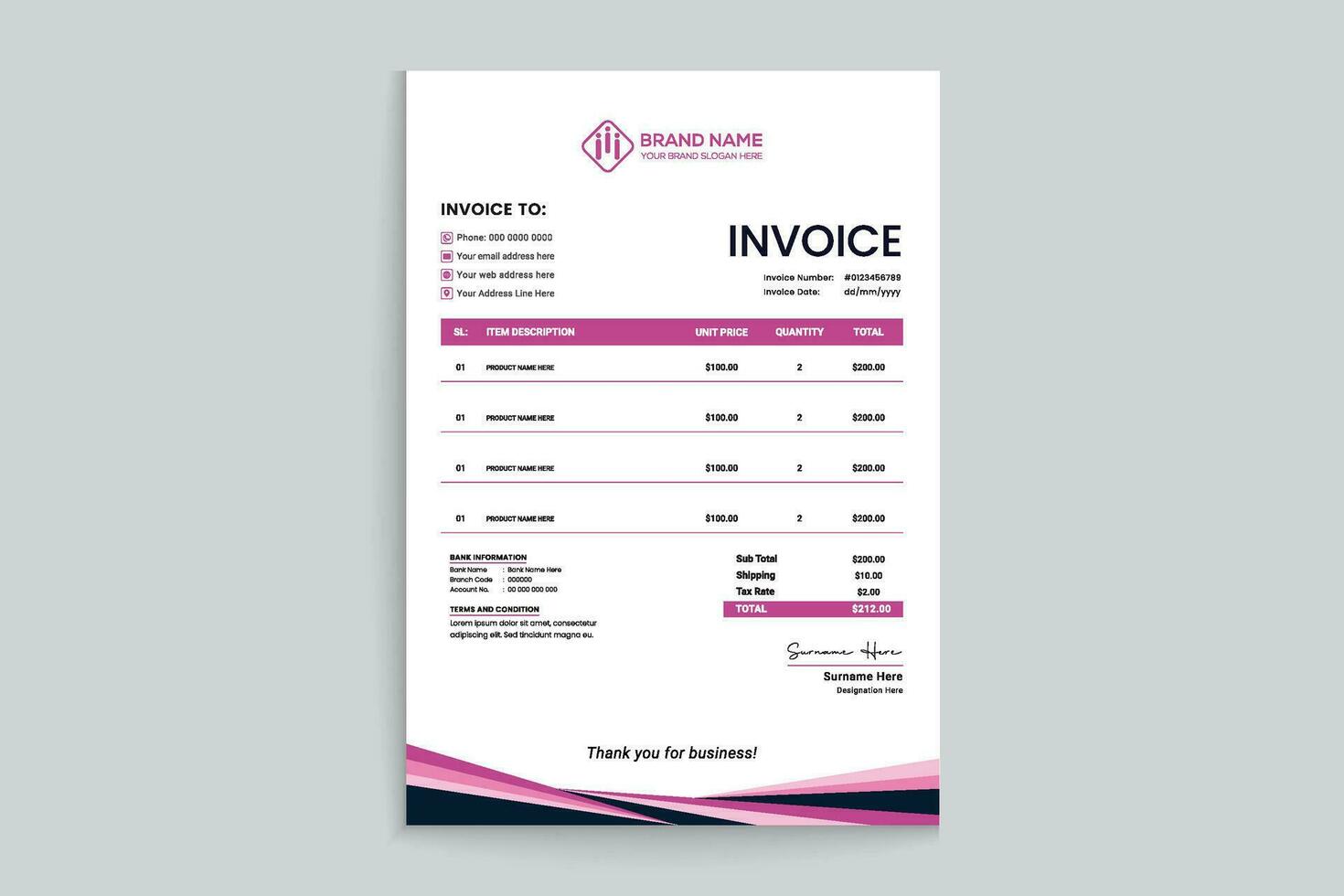 Professional invoice mockup vector