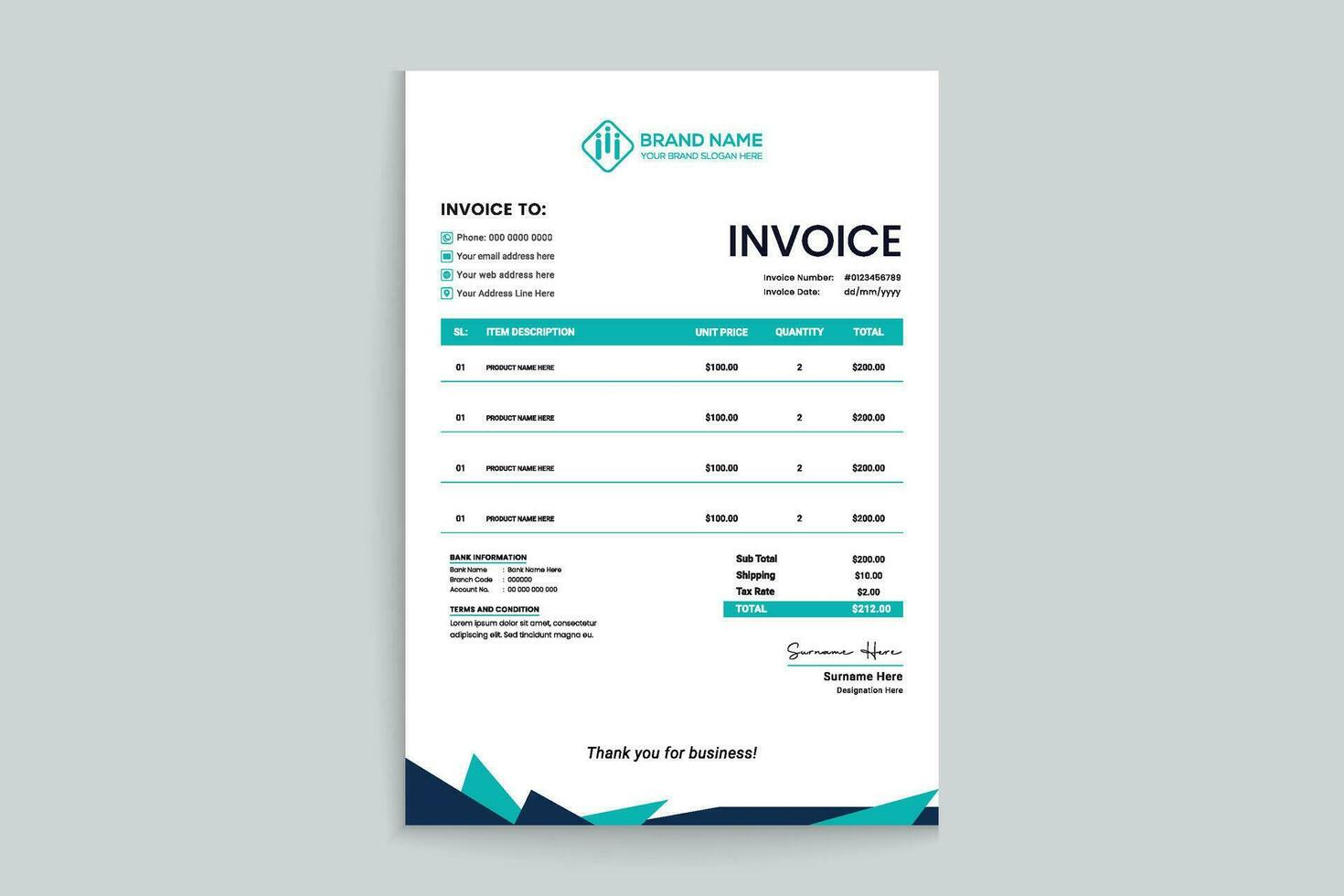 Elegant shape invoice template vector