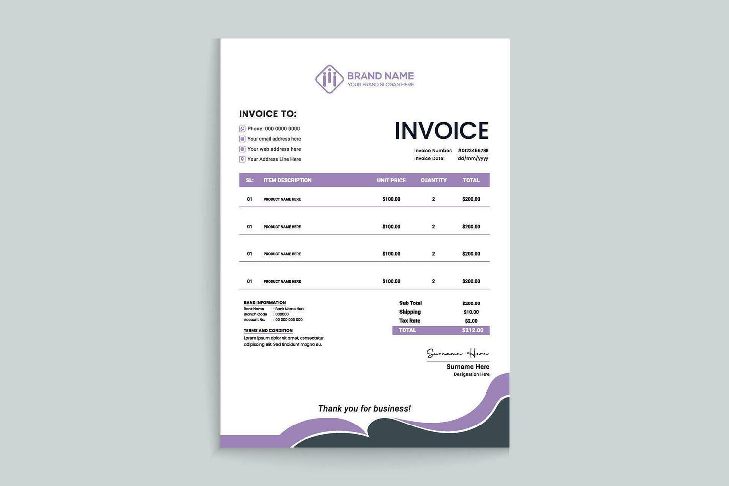 Professional invoice template design vector