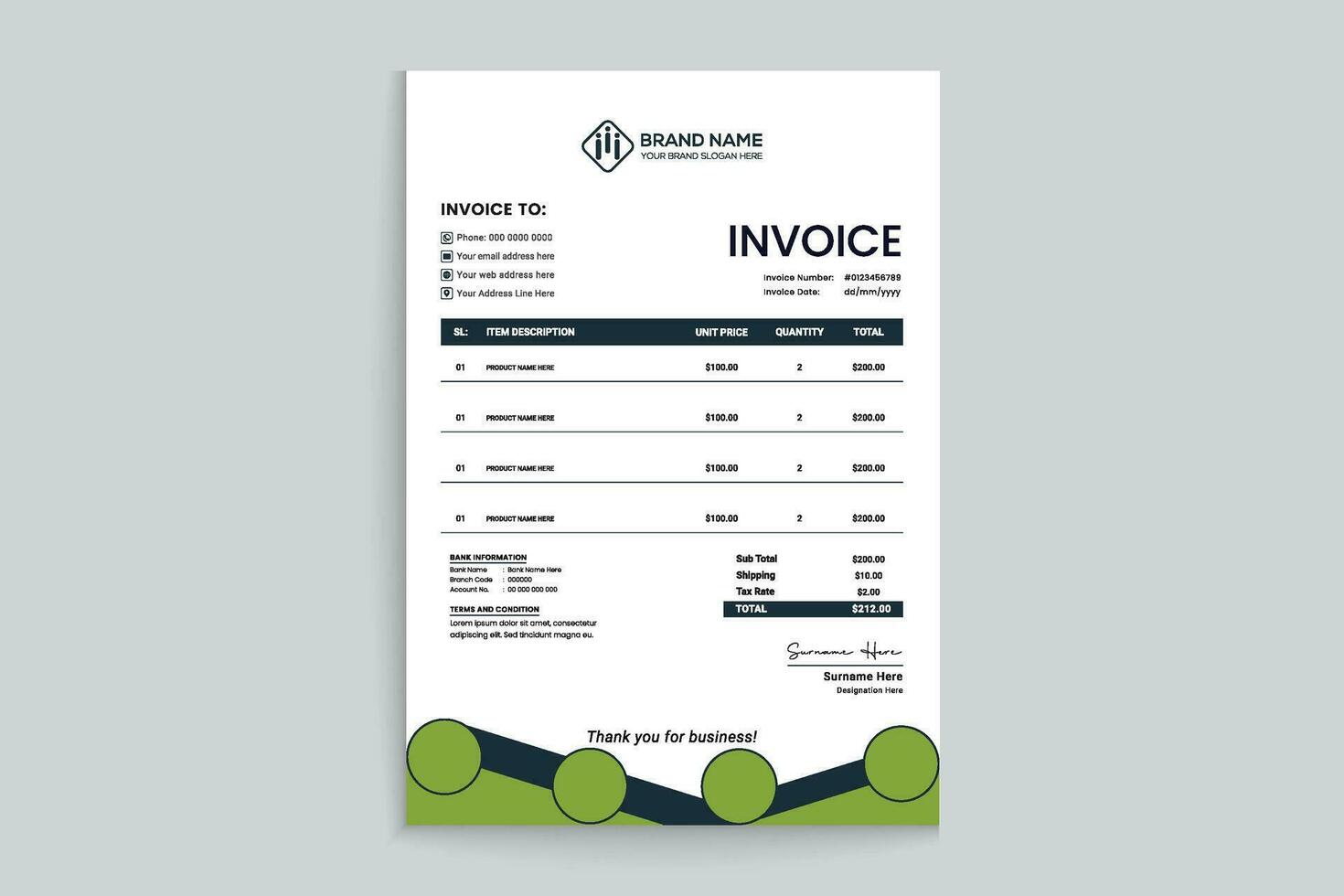 green elegant corporate invoice design vector