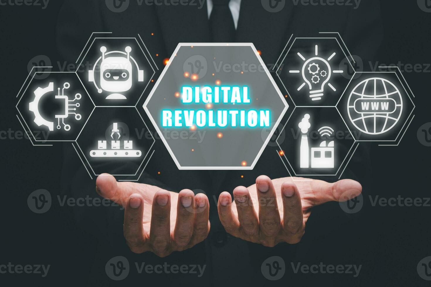 Digital revolution concept, Business person hand holding digital ...