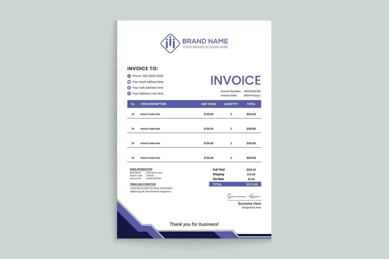 Professional invoice mockup vector