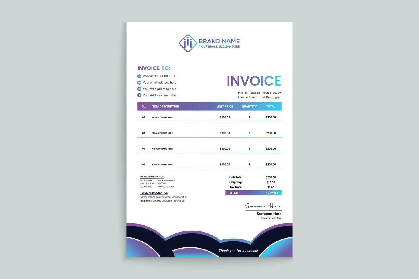 Corporate invoice template vector