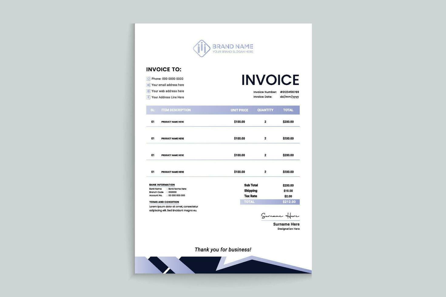 Professional invoice mockup vector