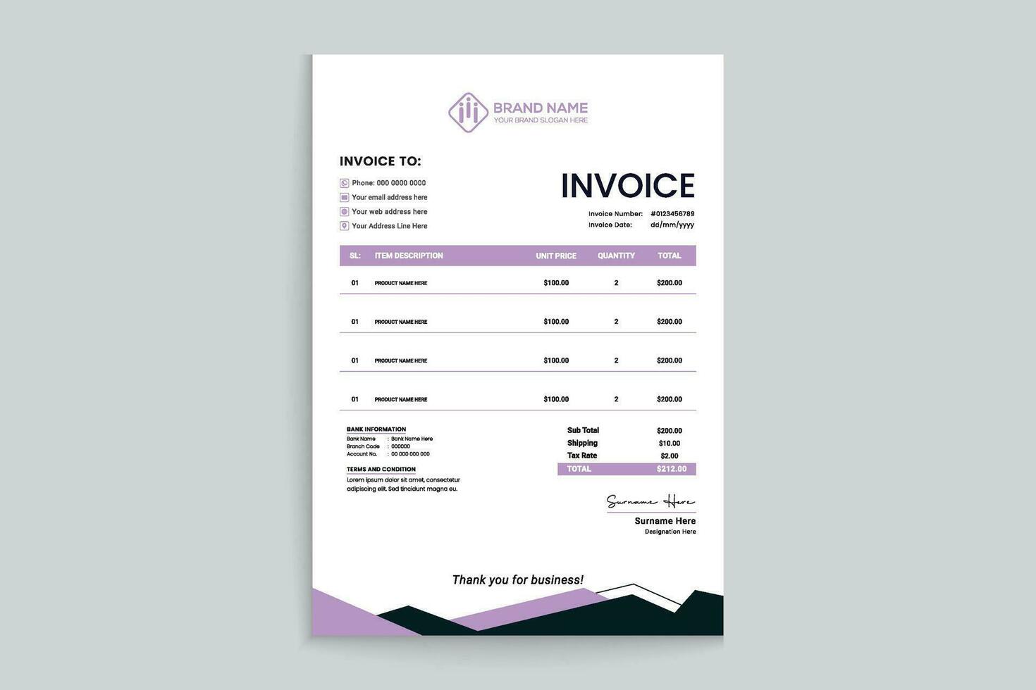 Elegant shape invoice template vector