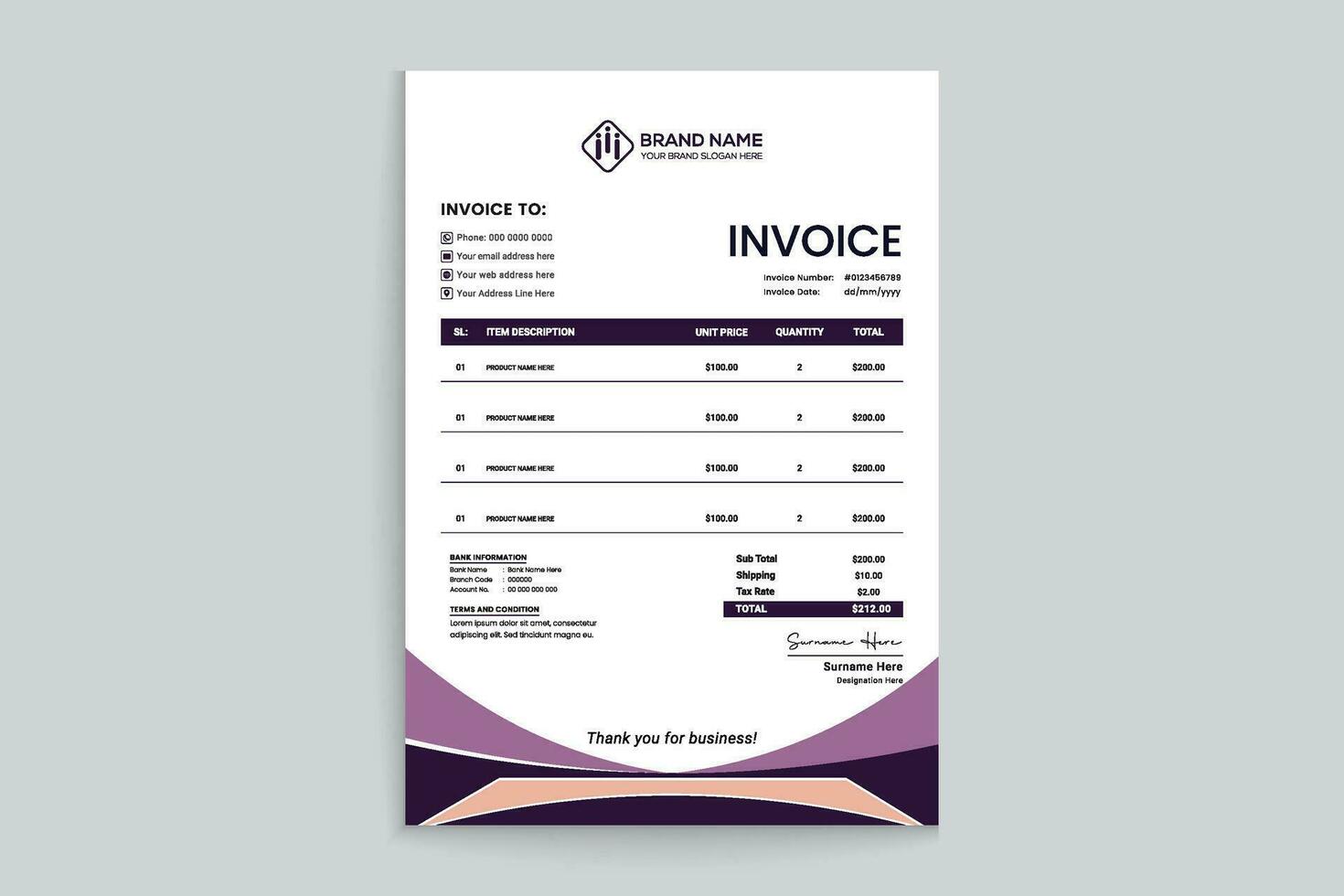 Professional invoice mockup vector