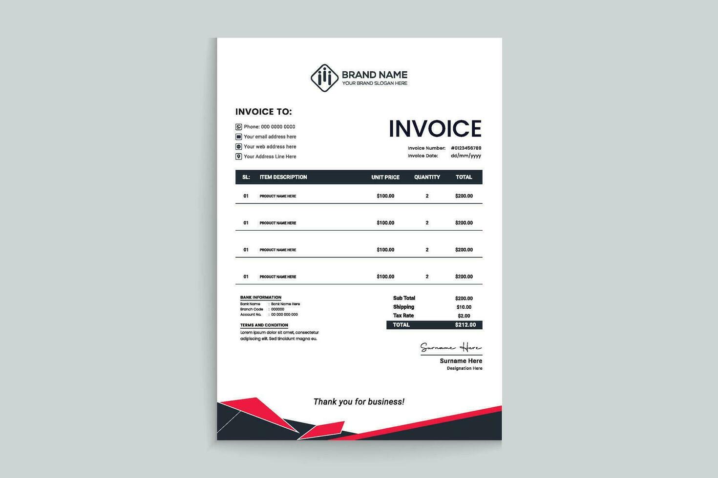 Red  color invoice design vector