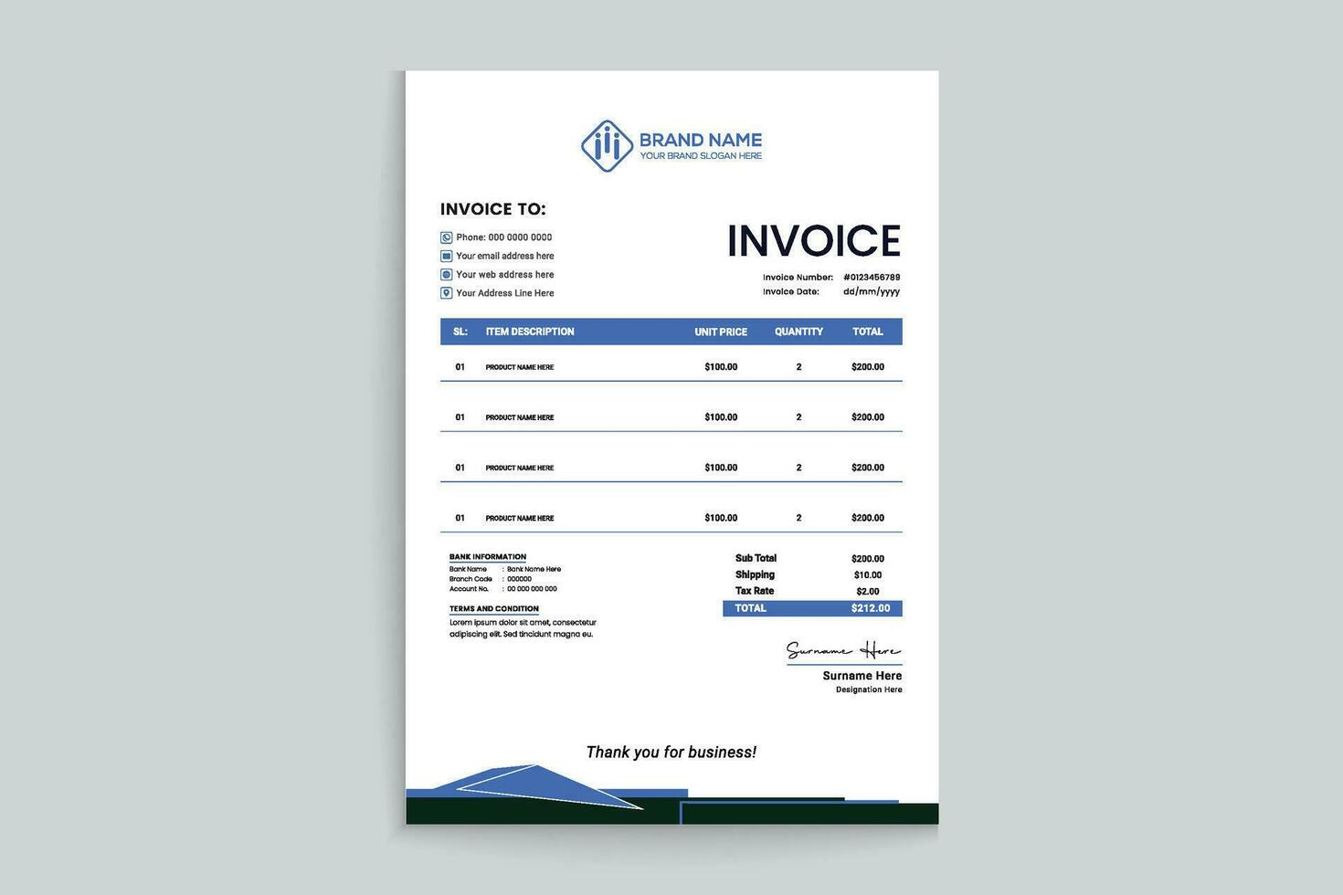 Elegant shape invoice template vector