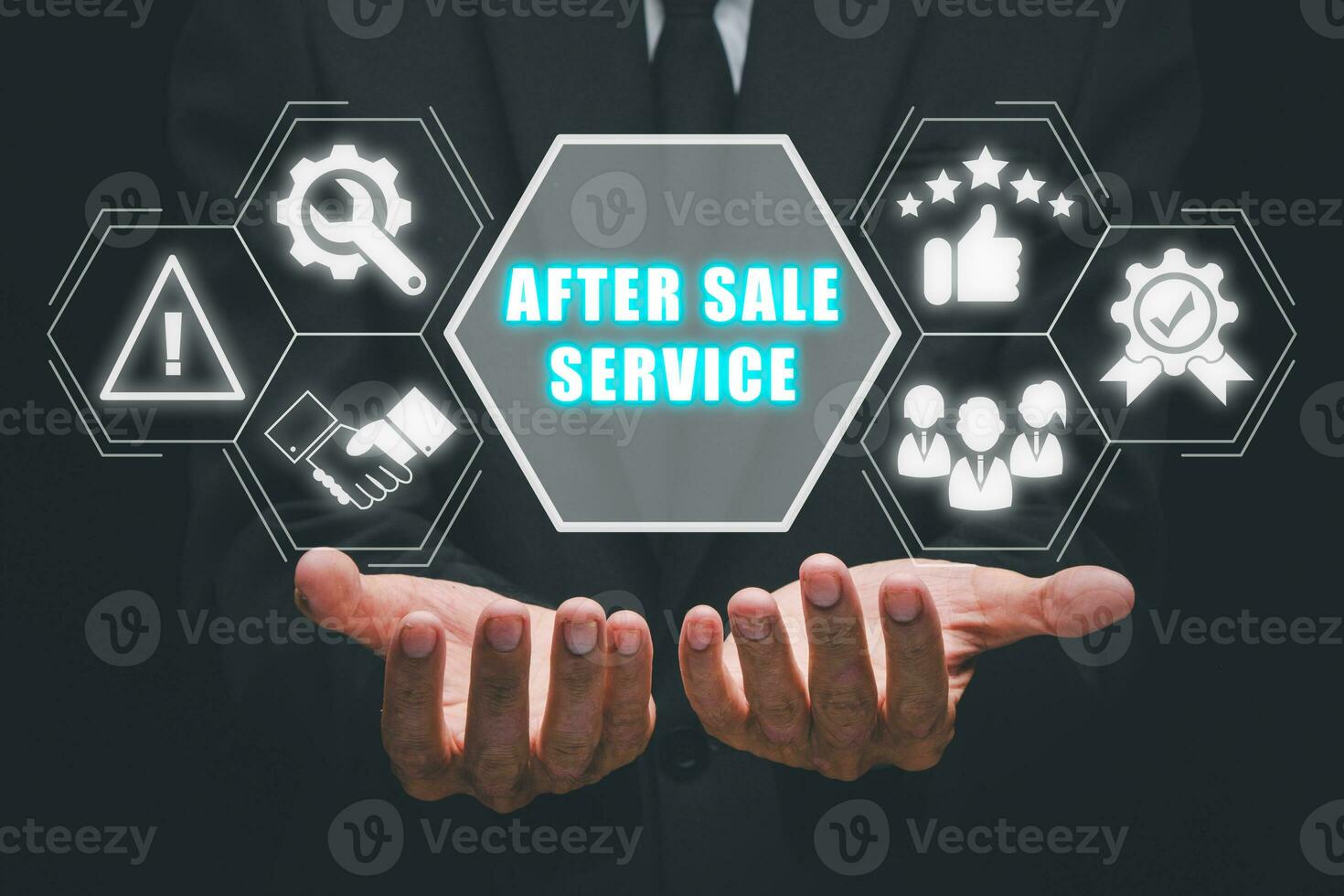After sale service concept, Businessman hand holding after sale service icon on virtual screen. photo