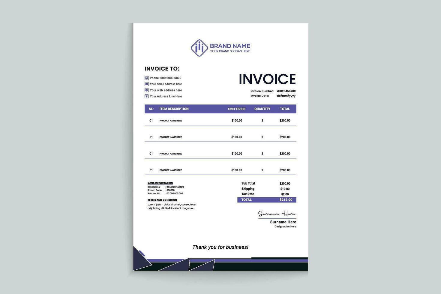 Clean professional invoice template vector