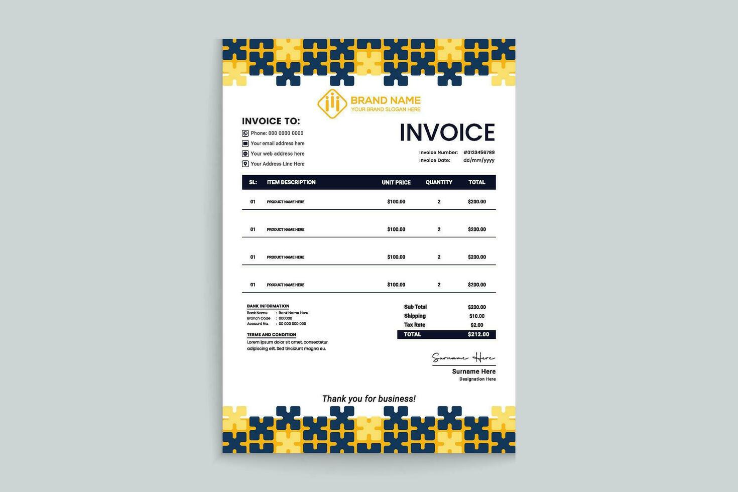 Elegant shape invoice template vector