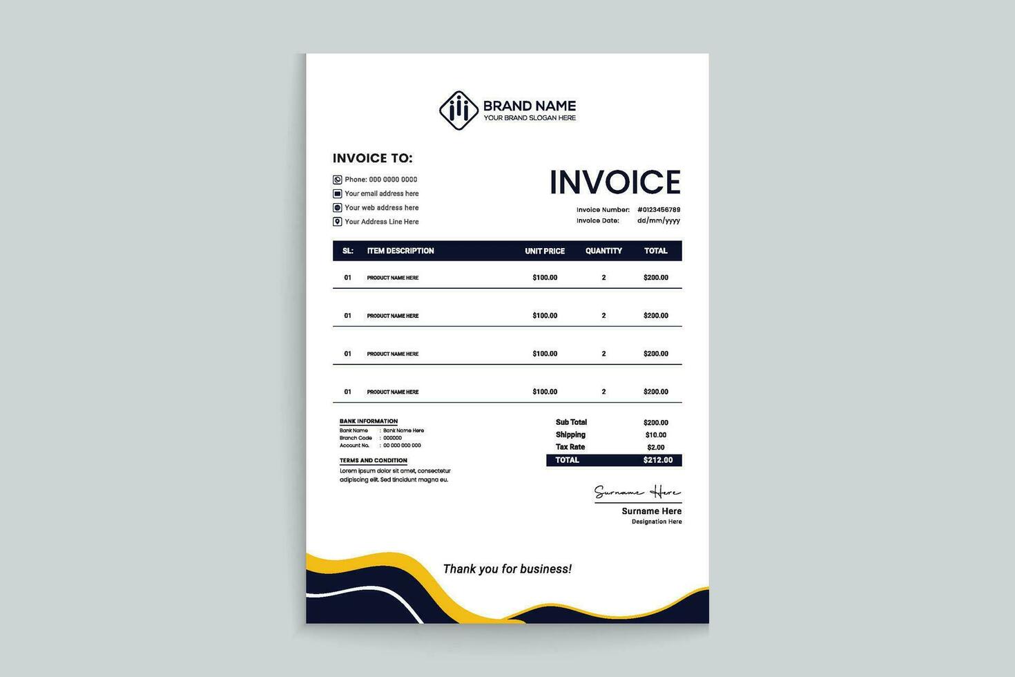 Orange elegant corporate invoice design vector