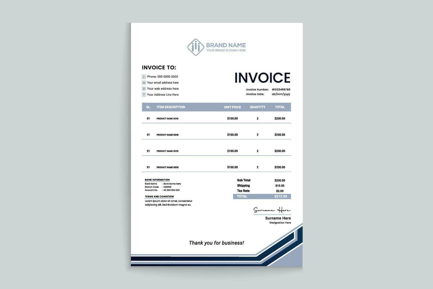 Professional invoice template design vector