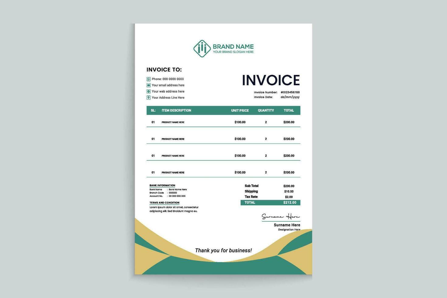 Corporate invoice template vector