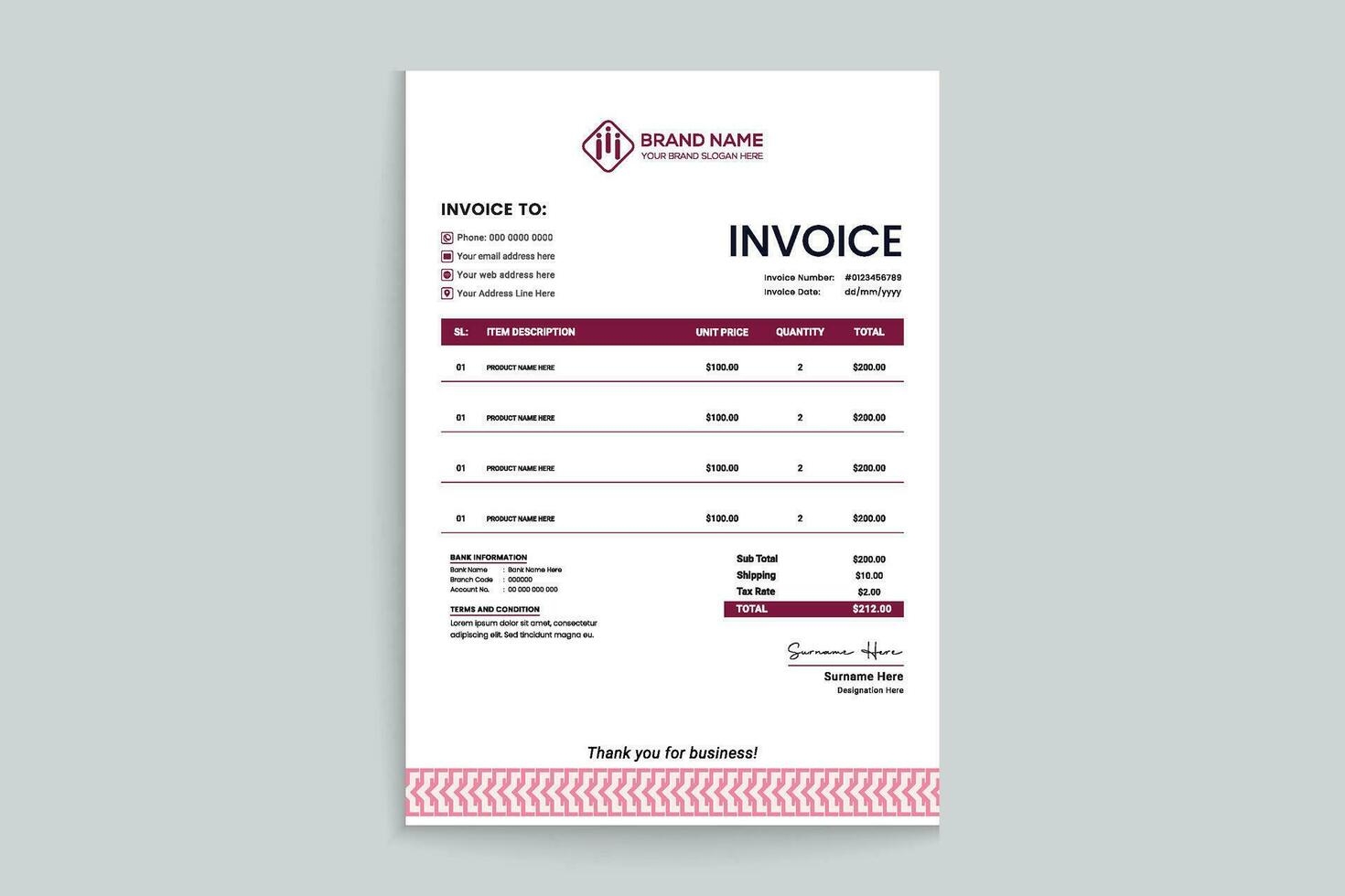 pink shape invoice design vector