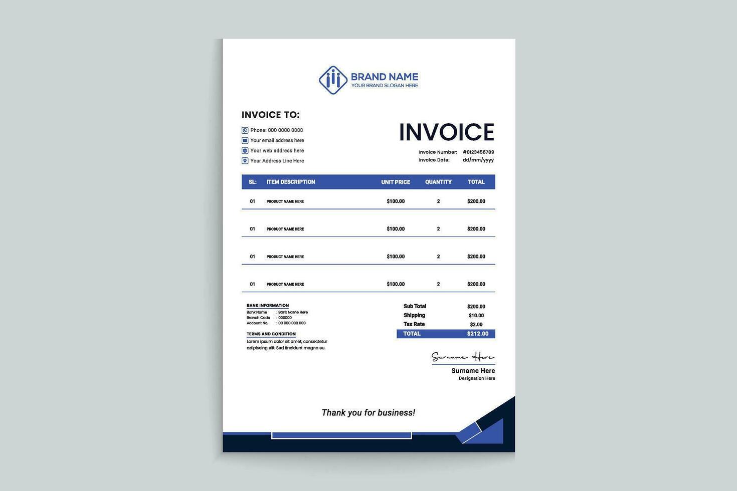 Clean professional invoice template vector