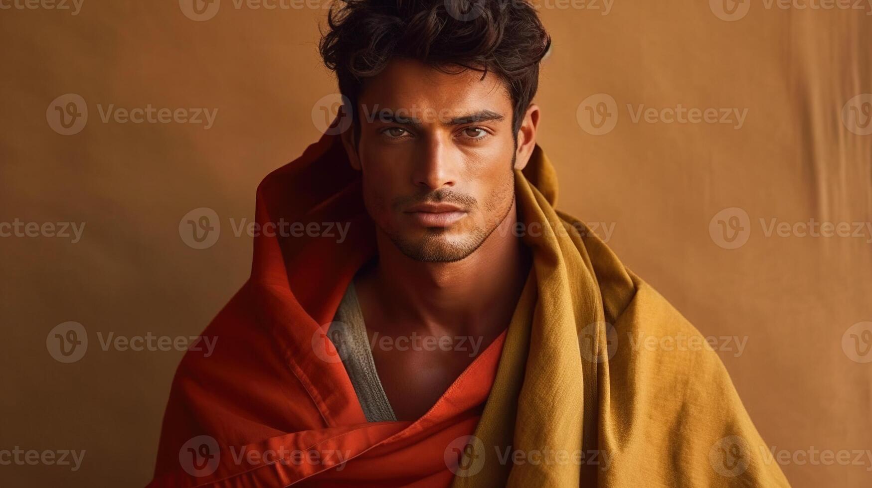 An illustration of a fashion portrait of a man combined with abstract art., photo