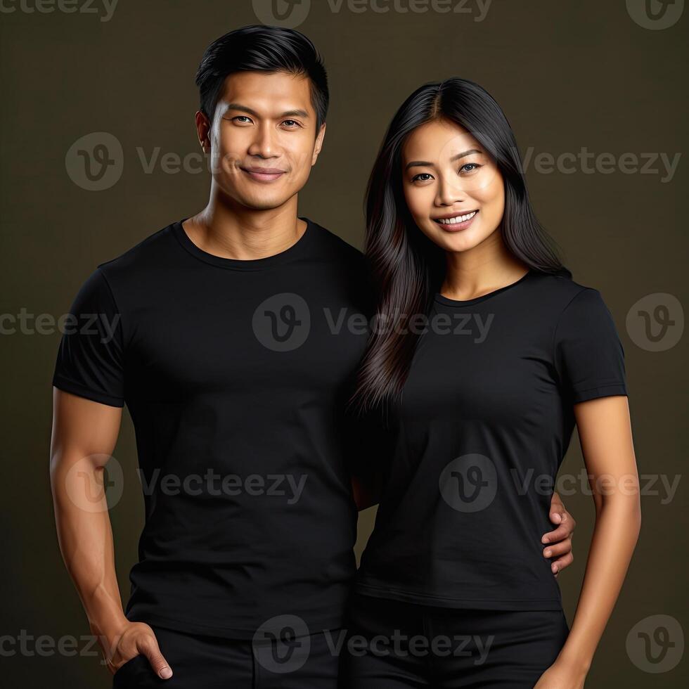Illustration of a fashion portrait with plain t-shirt mockup, photo