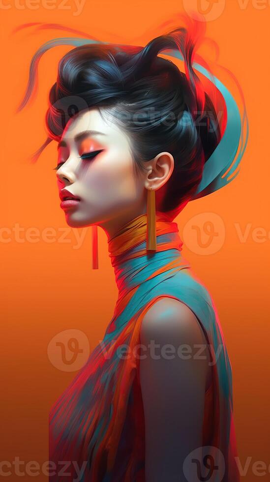 An illustration of a fashion portrait combined with abstract art., photo