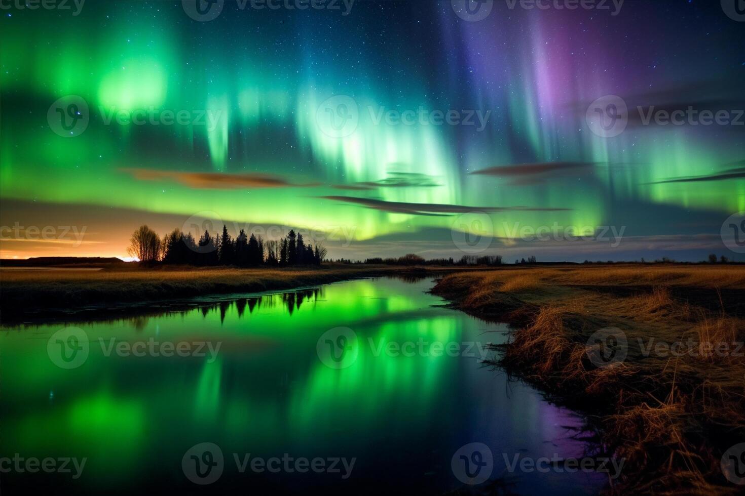 Aurora landscape with northern lights, photo