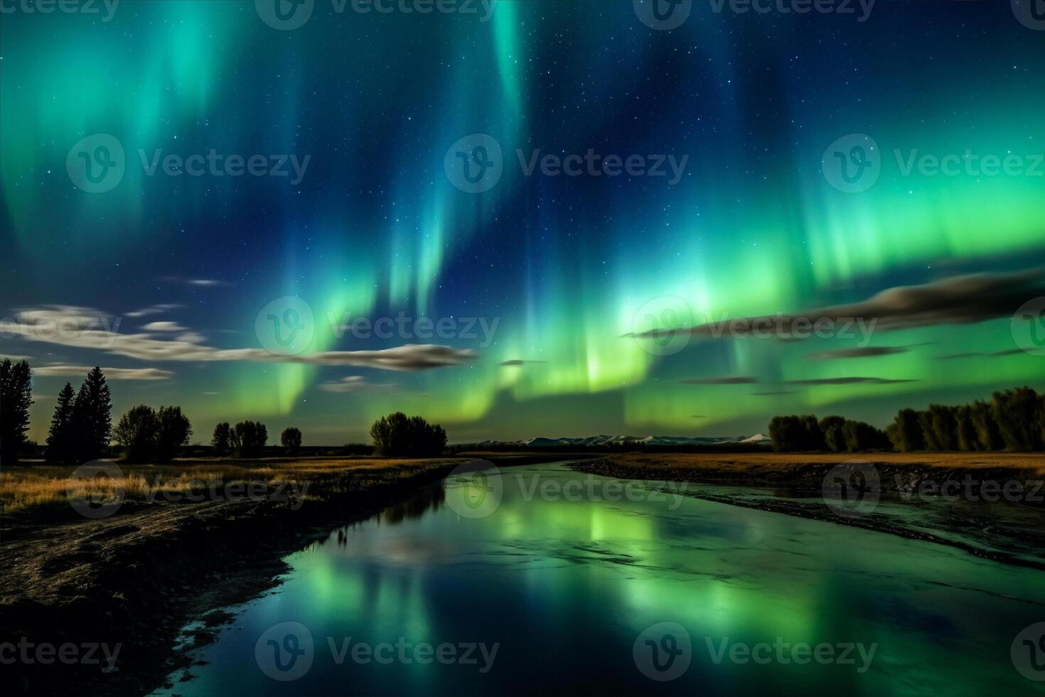 Aurora landscape with northern lights, photo