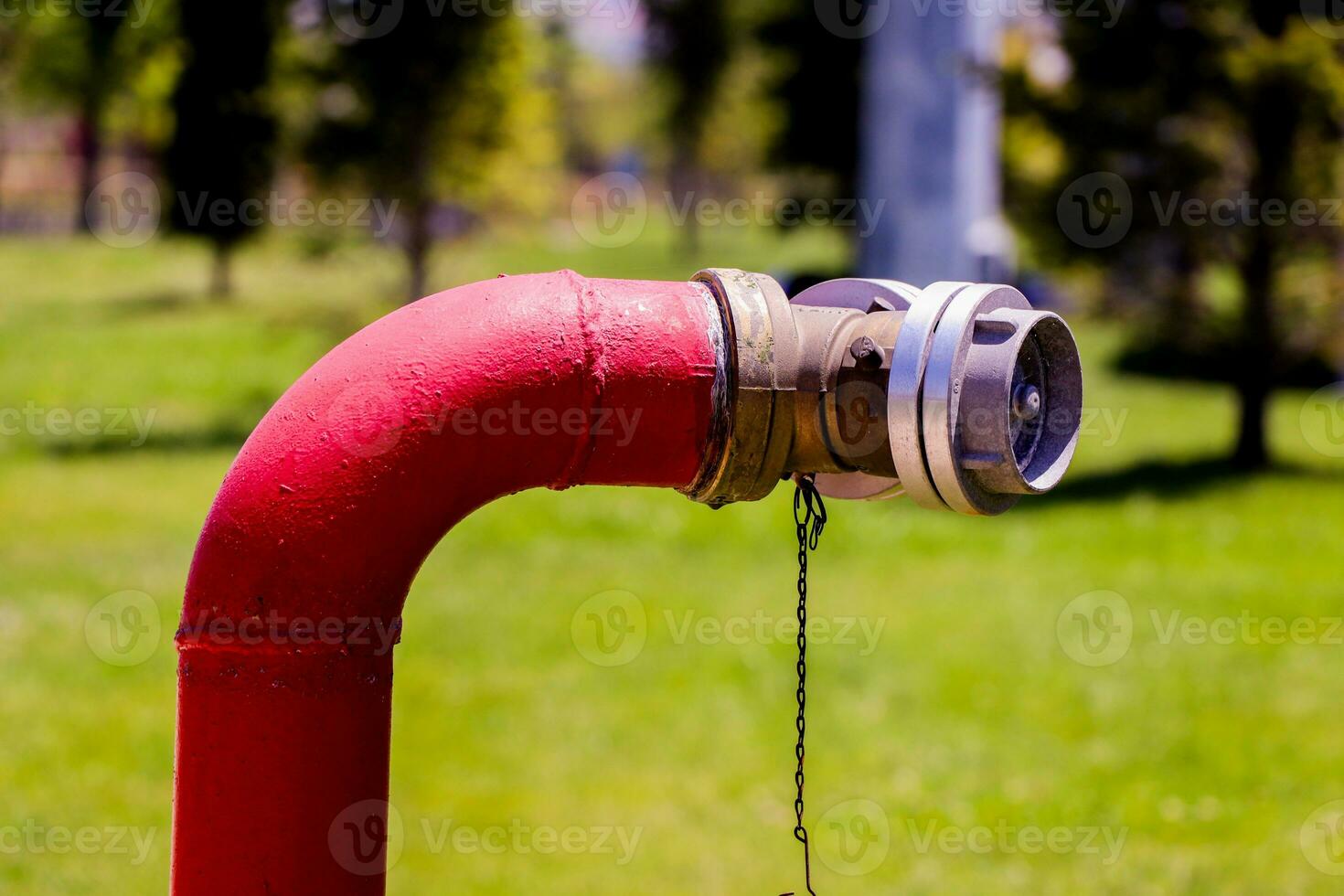 Red fire hydrant close-up in a park in the city. Fire safety in Ankara photo