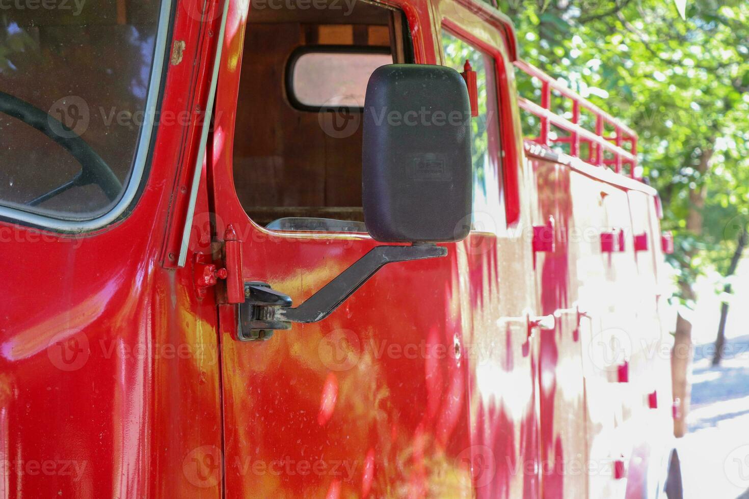 Old red pickup truck. Old red fire truck photo