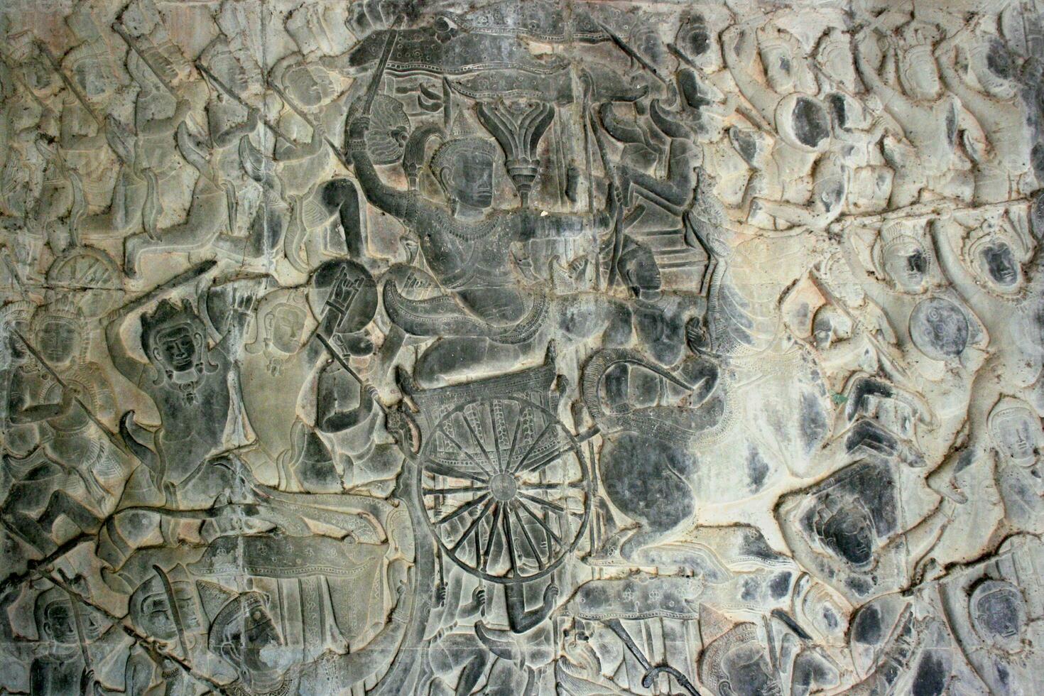 Bas relief of a battle at Angkor Wat in Siem Reap photo