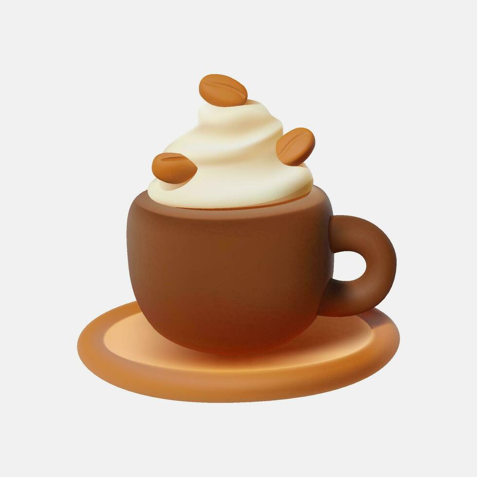 taza de latté con azotado crema, 3d icono aislado. vector