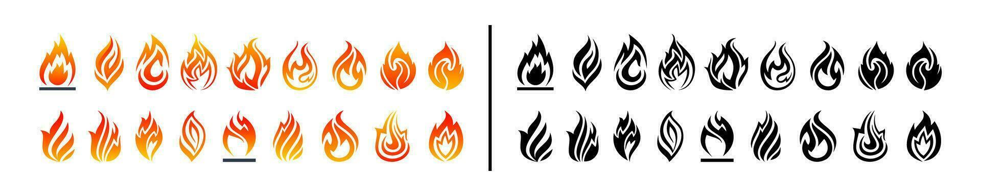Fire flames, set logo design inspiration vector icons
