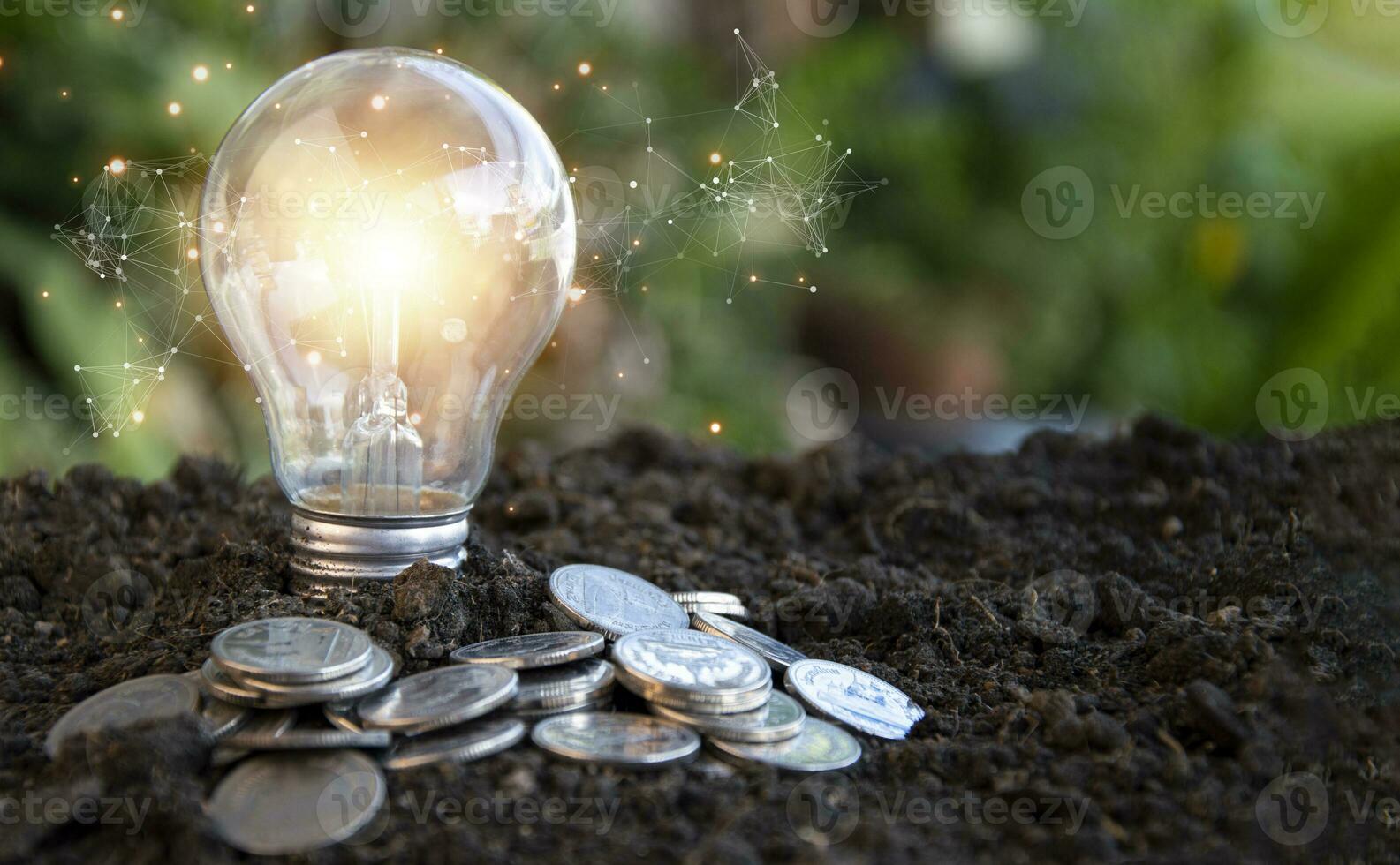 New creative ideas, innovation, brainstorming, inspiration and problem solving ideas. light bulb on the ground photo