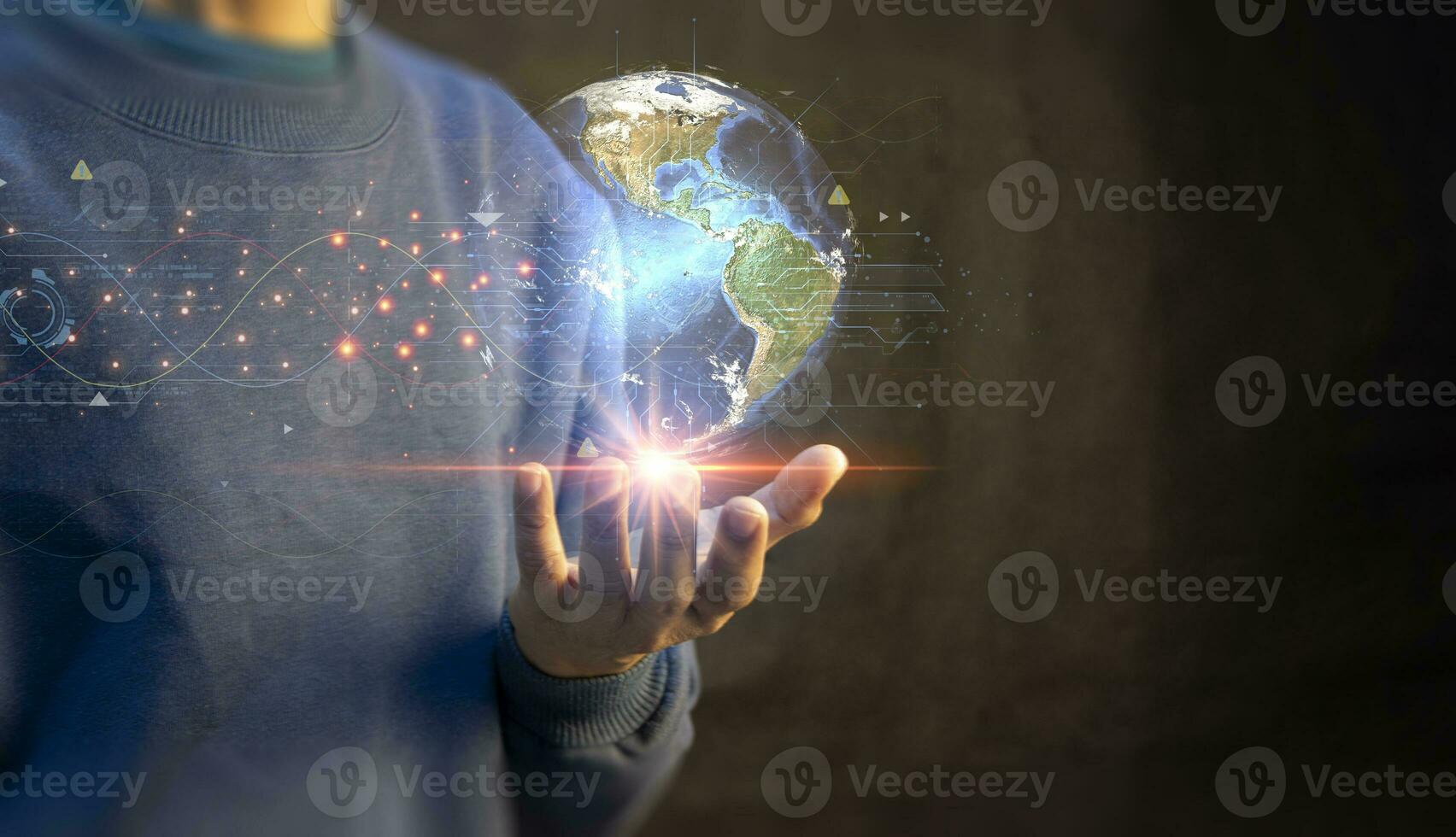 The concept of developing artificial intelligence and developing the world into the future. photo
