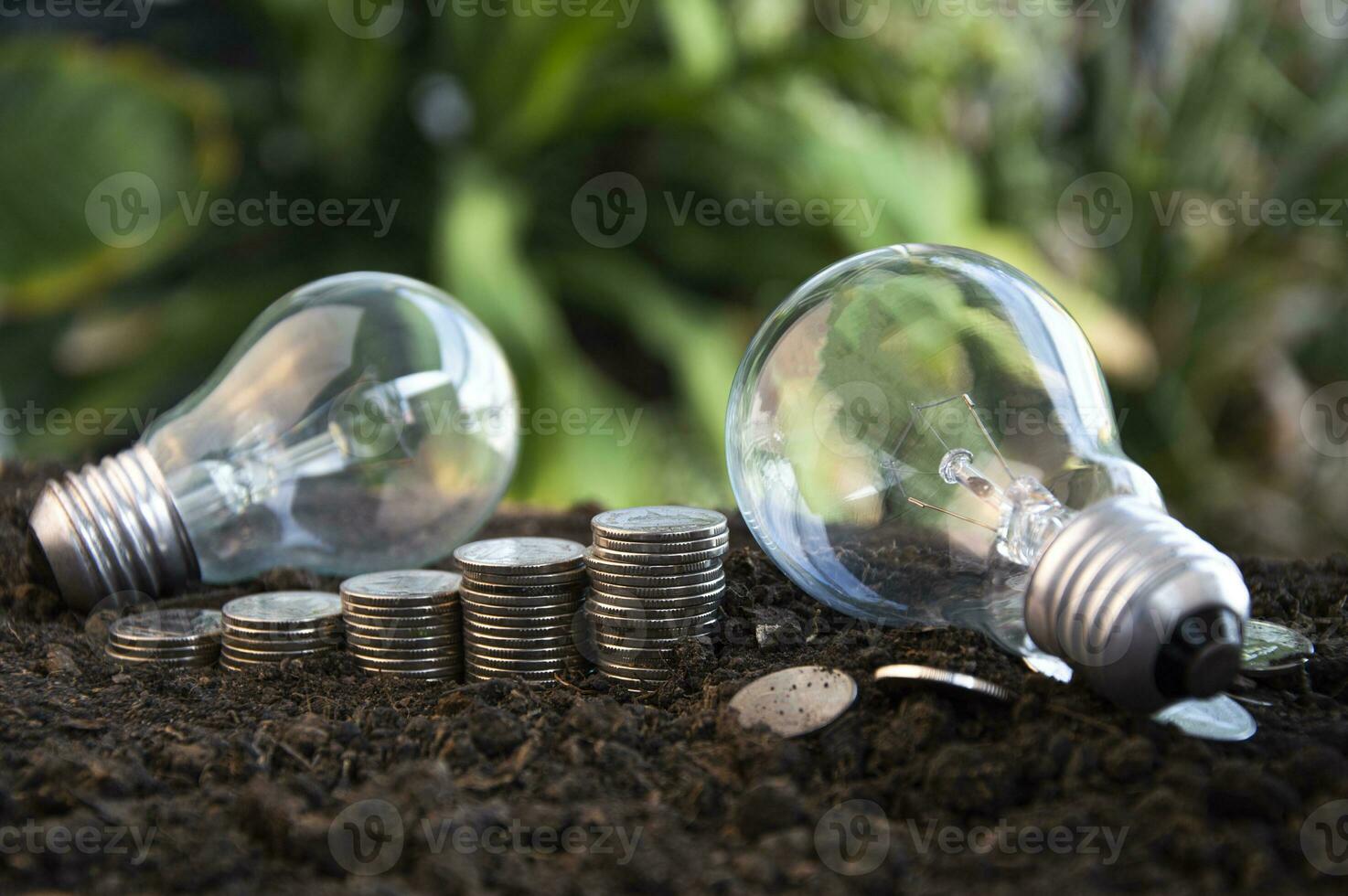 Failed and regained business ideas, innovation, brainstorming, inspiration and problem solving ideas. The light bulb lay flat on the floor. photo