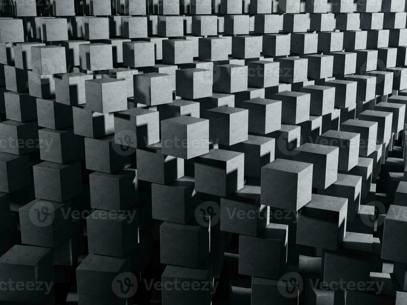 3d render of cube abstract pattern geometry with dark black concrete texture on light and shadow contrast background wallpaper photo
