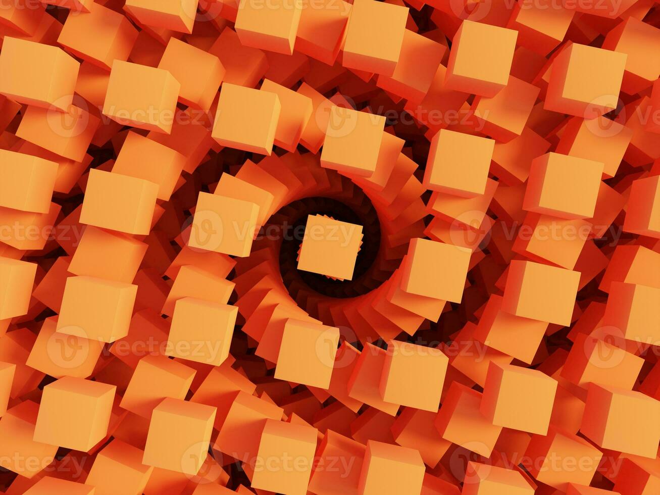 3d cube abstract geometrical with circular pattern and orange color background wallpaper photo