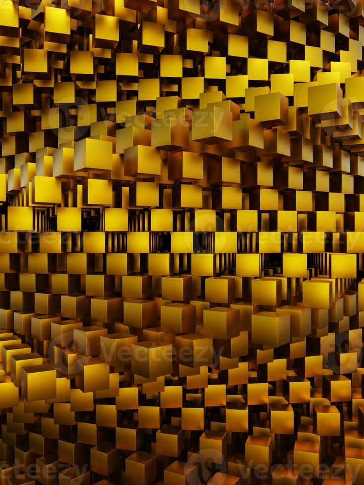 3d symmetrical cube abstract geometry pattern with rich gold colored texture background wallpaper photo