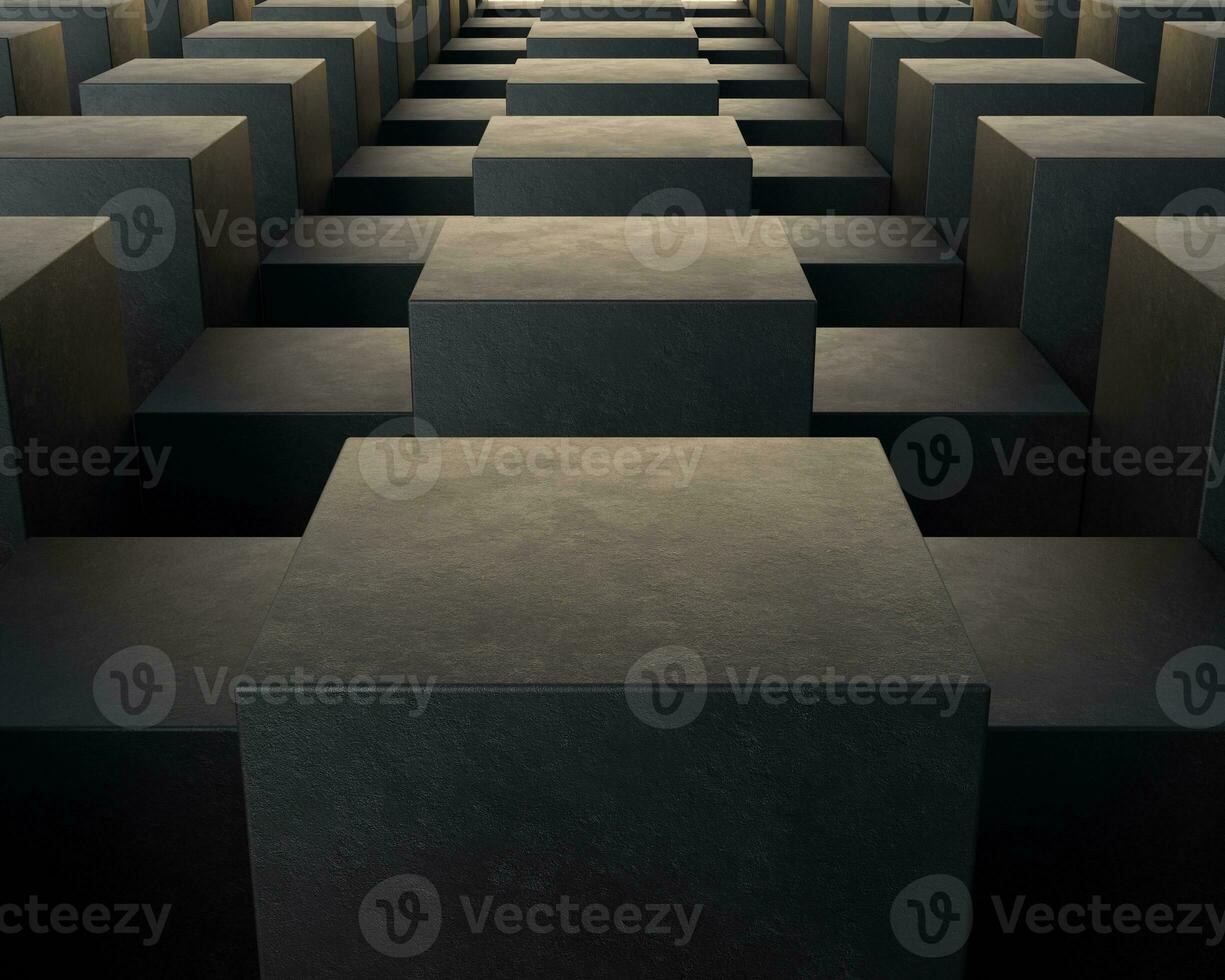 3d elegant black cube block diagonal pattern geometry background wallpaper dark concrete texture for your branding showcase photo