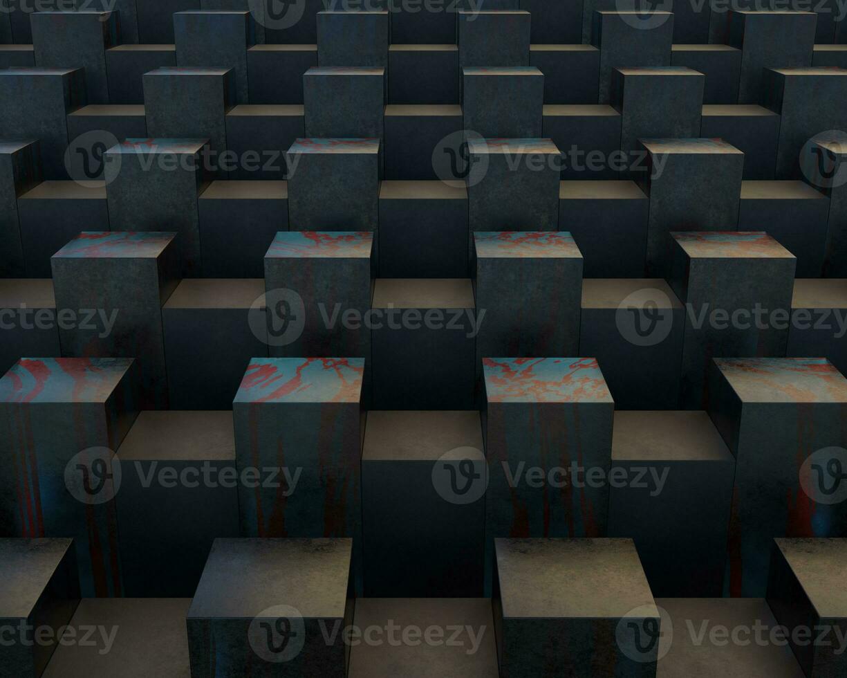 blue and red concrete texture 3d cube symmetry pattern stairs concept geometry background wallpaper 3d render side view photo